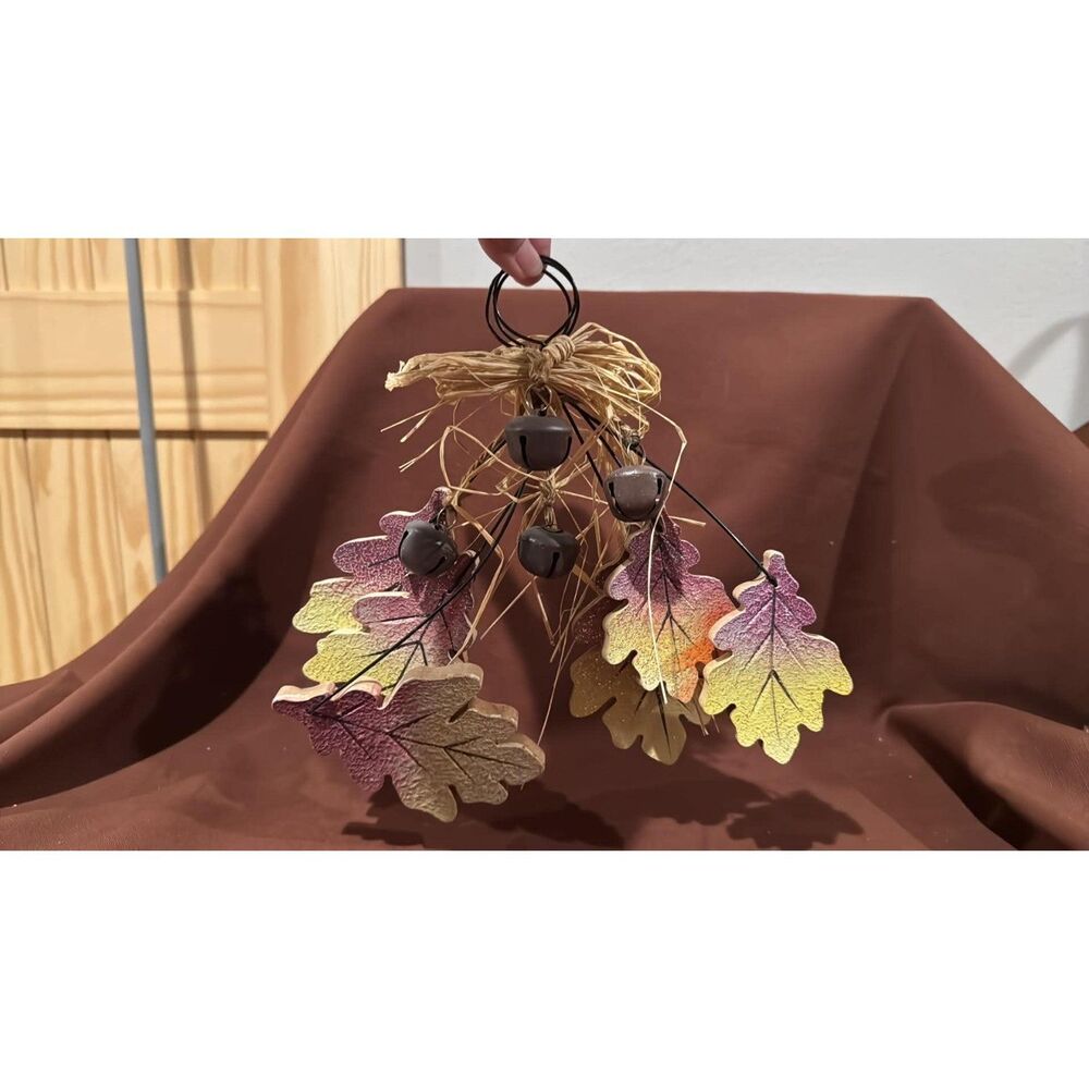 Rustic Wooden Hanging Leaves Cluster & Bells Decor Thanksgiving